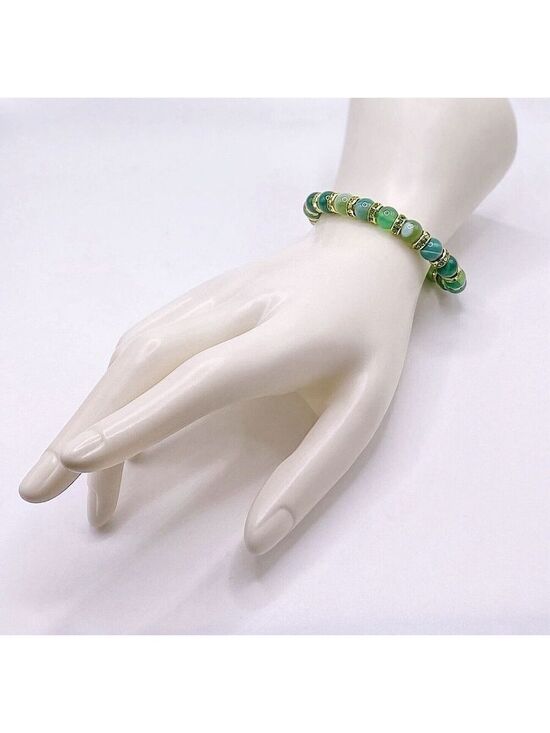 Unbranded Jewelry - Round Green Bead Bracelet Green & Gold Sparkling Spacers Size: Small Wrist